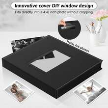 4x6 Photo Album 100/500/800 Pockets - Vegan Leather Refillable Album With DIY Front Window, For Family Wedding Photocards Valentines Day Gifts For Her - 黑色 - 查看 4