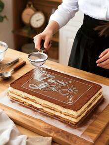 1pc Transparent Acrylic Tiramisu Stencil Board, Personalized Tiramisu Cake Printing Mold, Creative Cake Mold, Hollow Blessing Phrase Design Template, Easy To Operate, Clear Pattern, Reusable, For Wedding Venue Decor, Birthday, Baking Cake Decoration, Valentine's Day And Party Atmosphere Decoration - Multicolor - View 11