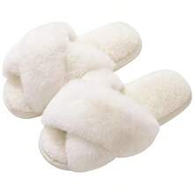 Pantuflas cruzadas esponjosas, pantuflas de mujer de estilo coreano con suela gruesa y antideslizante, adecuadas para primavera y otoño - Blanco - Ver 14