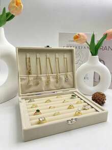 1pc Deluxe Large Capacity Jewelry Organizer Box, Velvet Locked Jewelry Box, Jewelry Storage And Display Box, Necklace, Ring, Earring, Bracelet Storage Accessory, Jewelry Storage Container, Gift For Women, Holiday Gift, Valentine's Day Gift. - Multicolor - View 10