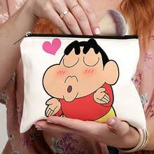 蜡笔小新动漫化妆包 - 大容量化妆品收纳包，可爱卡通图案，耐用面料，拉链封口，女士日常使用理想之选