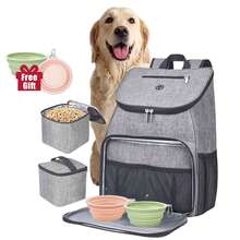 5pcs Pet Travel Set, Includes Cat/Dog Backpack, Waterproof Diaper, Food Travel Tote, Weekend Travel Bag Accessories With Shoulder Strap And Multi-Functional Pockets, Comes With 2 Collapsible Silicone Gift Bowls And 2 Food Gift Baskets, Black - Grey - View 2