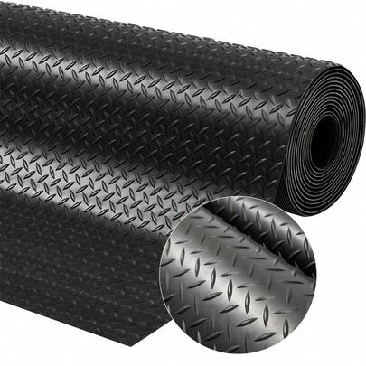 1pc, Thick Black Checker Rubber Flooring Matting Roll, 3mm Heavy Duty Anti-Slip Safety Rubber Flooring Matting For Garage, Van, Workbench, Workshop, Gym, Fitness, Shed, Stair, Durable & Easy To Clean, Select Width 100/120/130cm, Black