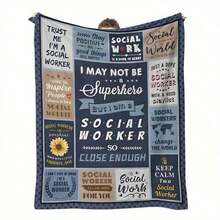 Vintage-Inspired Social Worker Flannel Throw Blanket - Geometric Pattern, All-Season Comfort, Digital Print, Lightweight Polyester, Ideal For Office Naps & Cozy Moments, Versatile Shawl Option, Throws For Couch, Cozy Flannel Blanket - 彩色 - 查看 1