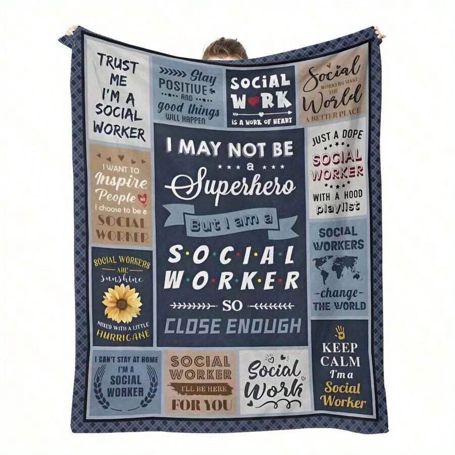 Vintage-Inspired Social Worker Flannel Throw Blanket - Geometric Pattern, All-Season Comfort, Digital Print, Lightweight Polyester, Ideal For Office Naps & Cozy Moments, Versatile Shawl Option, Throws For Couch, Cozy Flannel Blanket - 彩色 - 查看 1