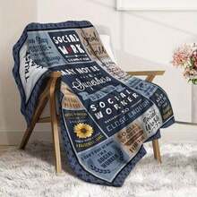Vintage-Inspired Social Worker Flannel Throw Blanket - Geometric Pattern, All-Season Comfort, Digital Print, Lightweight Polyester, Ideal For Office Naps & Cozy Moments, Versatile Shawl Option, Throws For Couch, Cozy Flannel Blanket - 彩色 - 查看 5