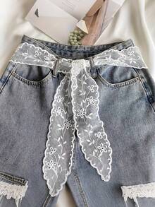 1pc Lace Leaf Print Crochet Lace Satin Fabric, Suitable For DIY Sewing, Wedding Dress, Gift Wrapping And Home Decor