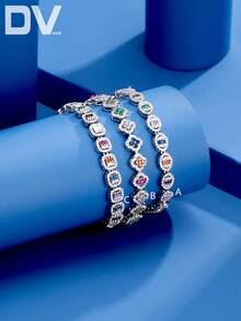 DV JEWELRY 1件装奢华女士手链，镶嵌人造锆石、彩色宝石，镀白金，优雅饰品，适合约会、婚礼、派对、周年纪念等场合佩戴。 - 銀色 - 查看 1