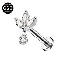 1 pieza Pendiente de titanio G23 con rosca interna, Pendiente, Cartílago, Trago, Hélice, Aro, Joyería corporal con decoración de diamante, 16G - Plateado - Ver 29