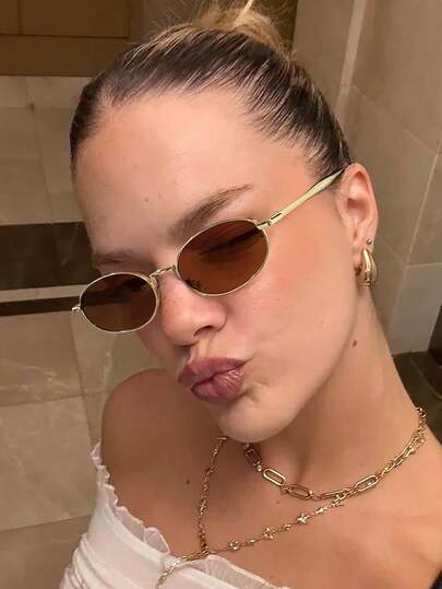 1PC Women's Casual Retro Oval Metal Frame Fashion Glasses For Outdoor And Daily Outfit Pairings Work With Glasses Box