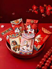 6/12/24个创意3D红包马新年红包中国传统幸运钱袋2026新年礼物钱袋 - 彩色 - 查看 1