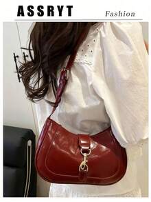1pc Retro Minimalist Hook Decor Adjustable Shoulder Strap Crescent Shape Bag, Suitable For Date, Outing, Party , Small Bags - 酒紅色 - 查看 3