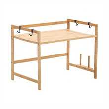 1/ 2-Tier Microwave Stand - Bamboo Wood Kitchen Countertop Organizer With Sturdy Wood Frame, Countertop Organizer With Hooks & Chopping Board Rack, Space-Saving Design For Microwave, Rice Cooker, Oven & Pots Pans, Utility Racks - 1 Tier Rustic Wood Colour - View 10