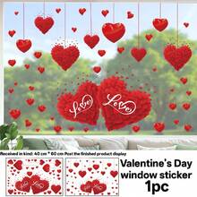 1pc - Valentine's Day Heart Shaped Window Sticker, Rose Vine Valentine's Day Decor Sticker, Holiday Party Window Glass Decoration Static Sticker, Wedding Decoration, Valentine's Day Decoration - Multicolor - View 13