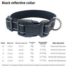 狗绳和项圈套装，带反光条、减震弹力绳、防爆设计，适合户外散步 - 黑色 - 查看 2