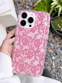 1pc Romantic Lace Pattern Soft Transparent Anti-Slip Airbag Phone Case, Compatible With IPhone 11/12/13/14/15/16 Pro Max - Multicolor - View 2