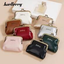 New Baellerry Women's Coin Purse, Korean Style, Made Of Oil Wax Leather, Simple And Fashionable, INS Style Kiss-Lock Bag. - 黃色 - 查看 3