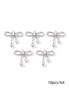 10/20pcs Mixed Cute Pearl Bow, Moon, Cross Zinc Alloy Pendant Beads For DIY Jewelry Making Necklace, Earrings - White - View 36