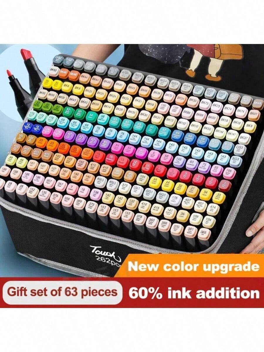 12至268色酒精马克笔，色彩鲜艳持久，适用于艺术涂色、成人涂色书、斜头设计、节日/圣诞礼物、彩色笔、Ohuhu马克笔、绘画马克笔、返校季 - 彩色 - 查看 1