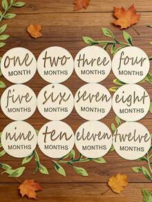 12pcs/Set Wooden Monthly Milestone Cards, 1-12 Months Milestone Cards, Wooden Announcement Board, Photography Props, Wooden Milestone Birth Signs, Photography Milestone, First Year Growth Cards, Pregnancy Journey Milestone Cards - Apricot - View 8