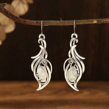 复古不对称椭圆形蛋白石装饰吊坠耳环，波西米亚风优雅合金首饰，节日耳环