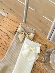 2 Pairs Children's Small Ribbed Bowknot Knee High Socks For Daily Wear - Multicolor - View 4