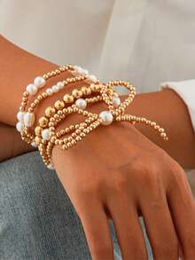 1 Set Of Women's European And American Geometric Retro Bead Bow Bracelet Set - Multicolor - View 6