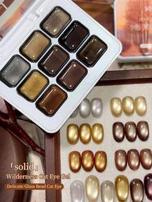 Jillradia 9 Colors Solid Cat Eye Gel Palette, High Density Magnetic Powder For Stunning Metallic Nails, DIY Manicure Kit With Silver/Golden/Bronze Shades, Long Lasting UV/LED Gel For Home & Salon Use - 彩色 - 查看 3