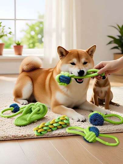 7-Pieces Set Dogs Chewing Toys Braided Rope Training & Play Toys For Dog Outdoor Dog Tug-Of-War Interactive Toy Teething Toys For Aggressive Chewer Helps Clean Teeth Suitable For Medium To Large Dog Toys