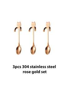 Set de 3 piezas Cucharas de café con forma de gato, cucharilla de helado mini y cucharilla de té, todas de acero inoxidable 304. Juego de cucharillas de té colgantes con diseño de dibujos animados. Adecuadas para revolver té, café, postres, azúcar y helado. Estos utensilios de cocina exquisitos son regalos perfectos para amantes de los gatos en cumpleaños, fiestas y días festivos. - Multicolor - Ver 11