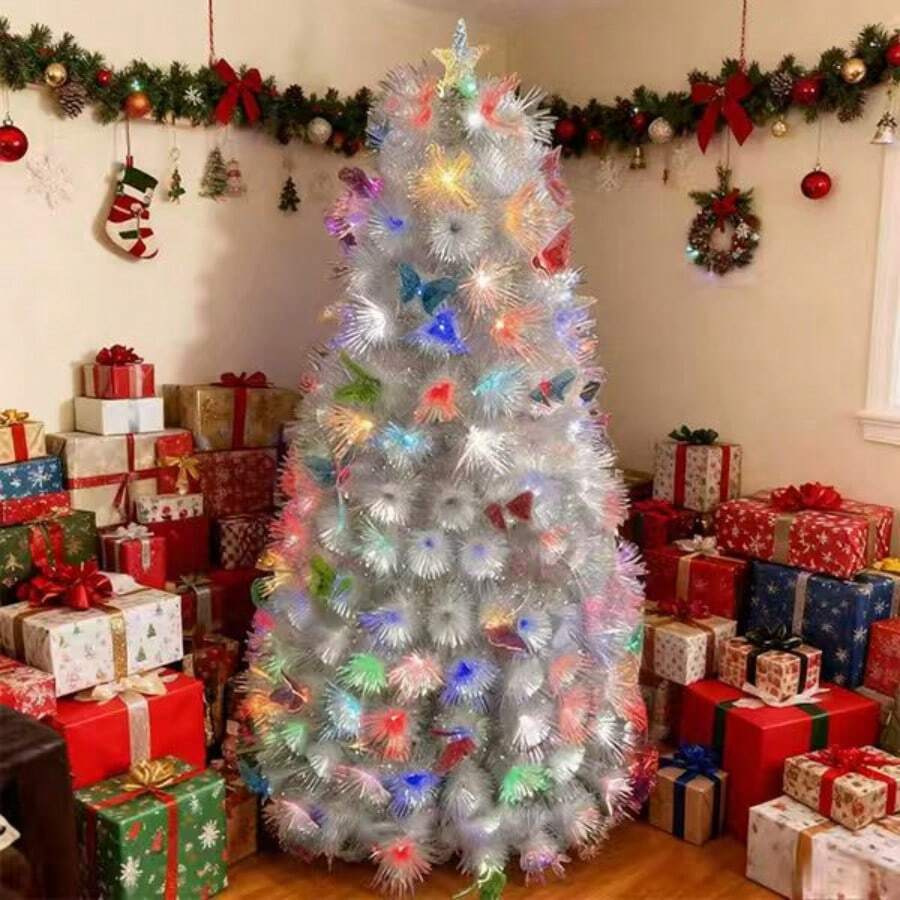 Árbol de Navidad Artificial SoportePlegable Fácil Armar 180cm con Luces LED para Posada Ideal para Decoración Festiva - Tipo de Enchufe A USA (110-127V) - Ver 1