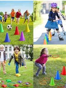 Eocolz - Juego 3 en 1 para carnaval, conos de plástico blando, bolsas de frijoles, juegos de lanzamiento de aros para fiestas de cumpleaños infantiles, juegos al aire libre - Multicolor - Ver 4