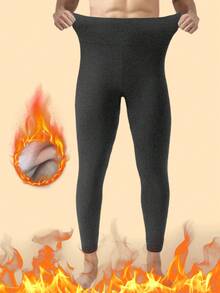 1pc Men's Thermal Lined Thermal Leggings - Thick Wool Autumn/Winter Pants, Elastic Waist Skinny Trousers - Dark Grey - View 4