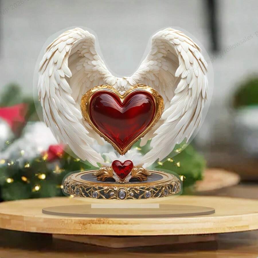 1 chiếc cánh thiên thần bằng acrylic hình trái tim để trang trí bàn làm việc, chủ đề lãng mạn, sử dụng đa năng, lý tưởng cho ngày Valentine, đám cưới và trang trí tiệc.