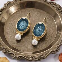 Elegant Retro Geometric Faux Pearl Pendant Earrings, Women's Delicate Dangle Pierced Earrings, Wedding Jewelry Gift - Gold - View 1