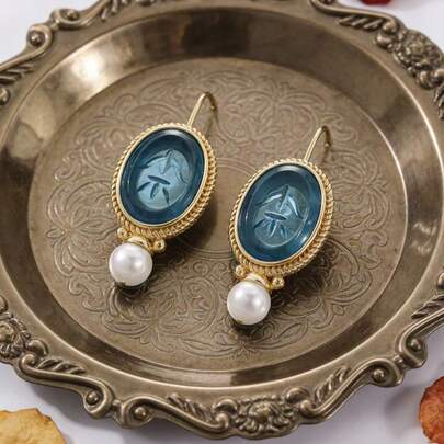 Elegant Retro Geometric Faux Pearl Pendant Earrings, Women's Delicate Dangle Pierced Earrings, Wedding Jewelry Gift