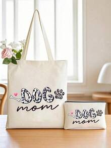 可爱狗狗妈妈帆布手提袋 - 狗狗妈妈主题印花购物袋，多种设计可选，轻便大容量，完美收纳您的所有宠物必需品和日常用品，狗狗妈妈必备，送给狗狗妈妈和宠物爱好者的贴心实用礼物，宠物派对礼品
