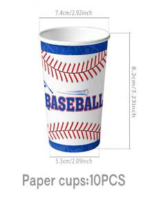 50Pcs Baseball Disposable Tableware Set, Red Blue Baseball Bat Helmet Print Paper Plates Cups Napkins, Sports Fan Game Day Baseball Birthday Home Watching Party Supplies Table Decor Essentials - Multicolor - View 5
