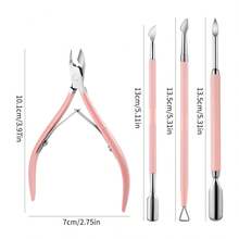 Pink Cuticle Nipper Set, Stainless Steel Cuticle Trimmer, Double-Headed Cuticle Pusher, Nail Polish Gel Remover, Nail & Foot Care Tools - Pink - View 9