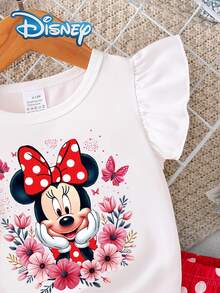Disney 迪士尼米奇女婴碎花无袖上衣和波点松紧腰短裤套装，可爱休闲夏季度假装 - 紅色 - 查看 4