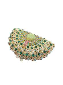 Luxury Peacock Feather Rhinestone Embellished Handbag, Elegant Evening Clutch Bag For Party - Multicolor - View 6