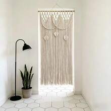 1pc Macrame Curtain, Boho Style Handmade Woven Tassel Valance Window Curtain For Room, Living Room, Entryway, Divider - Excluding Wooden Rod