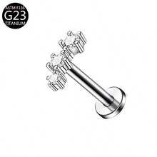 1 pieza Pendiente de titanio G23 con rosca interna, Pendiente, Cartílago, Trago, Hélice, Aro, Joyería corporal con decoración de diamante, 16G - Plateado - Ver 24