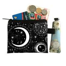 1pc Ramadan Crescent Moon Print Polyester Zipper Coin Purse, Compact & Portable, Can Be Used As Key Holder, Wallet, Mini Wallet, Change Purse, Holiday Gift - Black - View 8
