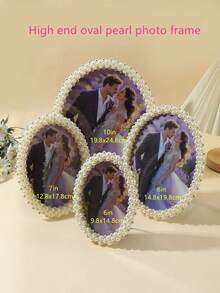 1pc Silver Framed Plastic Bow Tie Photo Frame, Embedded With Rhinestones And Faux Pearls, 3", 6", 7", 8", 10" Oval Frames, Valentine's Day Birthday Party, Children's Home Decor (Pattern Sent Randomly) - Pearl White - View 3