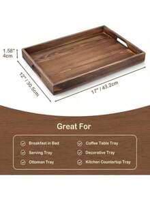 17 Inch Burnt Wood Serving Tray With Handles, Large Wooden Decorative Tray For Ottoman, Breakfast In Bed, Coffee Table, Dinner, Rectangular Tray For Living Room Bedroom Entryway And Kitchen - ColorC - 查看 7