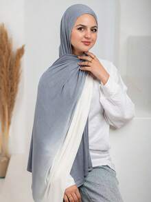 1件装高级渐变色针织头巾,高品质奢华女士穆斯林围巾披肩,渐变印花,长款头巾式弹力柔软头巾,适合日常生活、外出和聚会。 - 彩色 - 查看 3