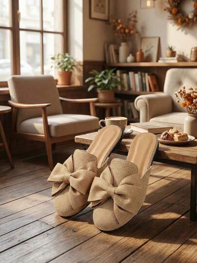 Women's Bow Tie Flat Slippers, Minimalist Fashion Comfortable Slides, Open Toe Design, Versatile Summer Sandals, Elegant Casual Flip Flops, Suitable For Daily Wear And Vacation