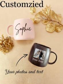 Customized Ceramic Mug With Personalized Photos And Text, Coffee Cup, Tea And Milk Mug For Wedding Gift, Typography Design - Multicolor - View 2