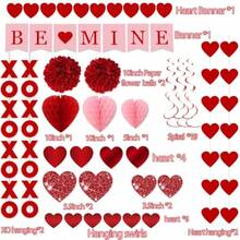 Valentines Day Decorations Hanging Kit 25Pcs Red Valentine's Day Decor Hanging Heart Swirls BE Mine Love Heart XO Garlands Banner Heart Honeycomb For Home Office Valentines Wedding Galentines Party - 紅色 - 查看 7
